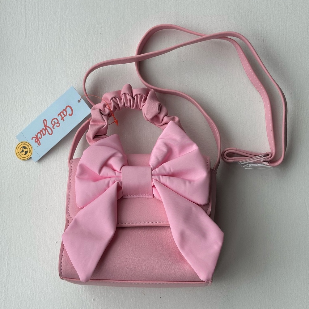 NEW Cat & Jack Girls' Pink Bow Top Handle Crossbody Bag - Picture 7 of 9